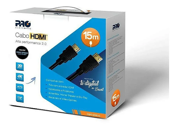 Cabo HDMI 4K UltraHD 3D com 15m Proeletronic