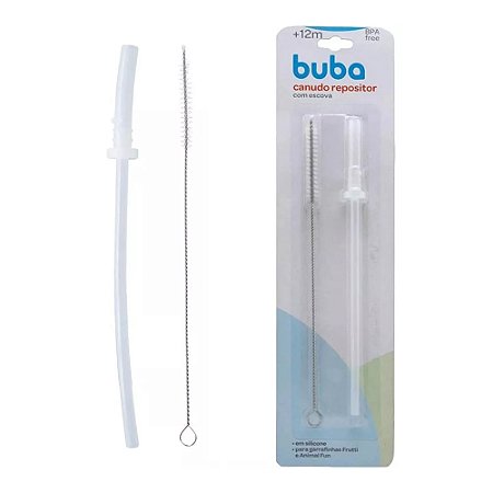 Canudo de Silicone Repositor com Escova para Garrafas Animal Fun e Frutti Buba