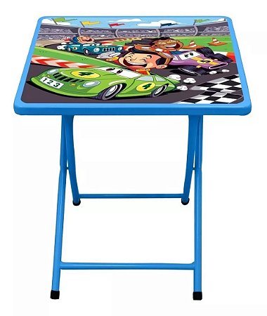 Conjunto Dobrável de Mesa e 2 Cadeiras Infantil em Aço - Azul Carros
