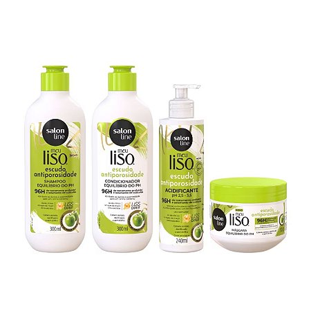 Kit Meu Liso Antiporosidade Shampoo + Condicionador + Máscara + Acidificante - Salon Line