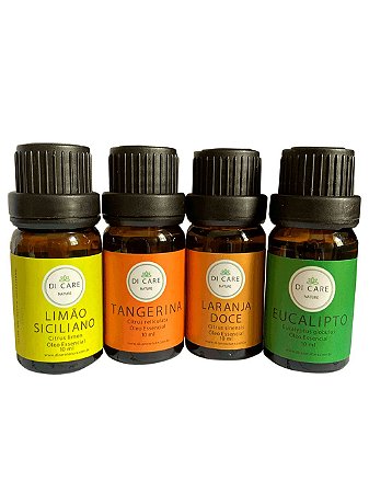 Kit Relax (4 óleos essenciais) Limão Siciliano, Tangerina, Laranja Doce e Eucalipto - 10ml