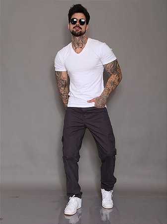 Calça Masculino Cargo Alleppo Jeans Cinza Bari