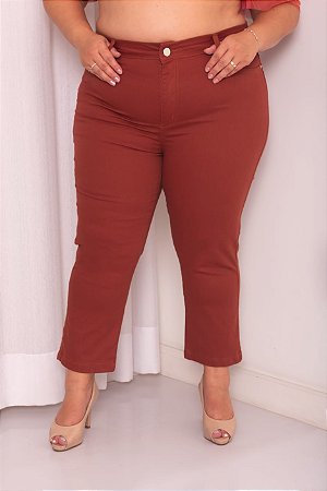 Calça Capri Vermelho Terra Cota Sarja Feminina Plus Size Alleppo Jeans