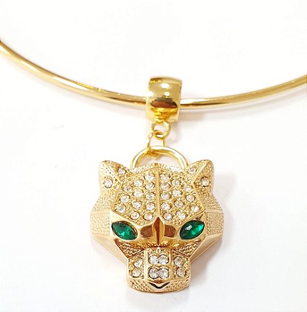 Colar aro  pantera folheado a ouro