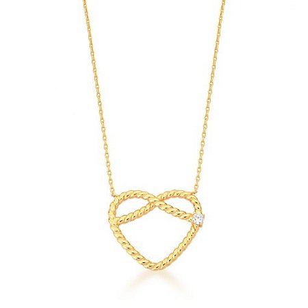 CORRENTE COM PINGENTE CORAÇÃO TRAMAS FOLHEADO A OURO 18K
