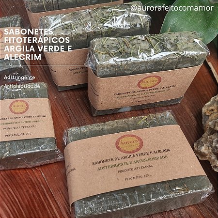 Sabonete Argila Verde e Alecrim- 100%Vegetal-Fitoterápico