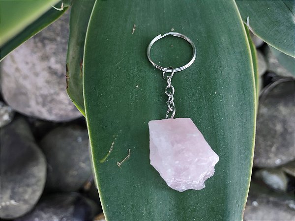 Chaveiro Quartzo Rosa Bruto - Amor e Relacionamento