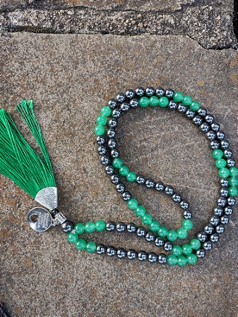 JAPAMALA 108 Contas,  Hematita com Quartzo Verde Pedras Naturais