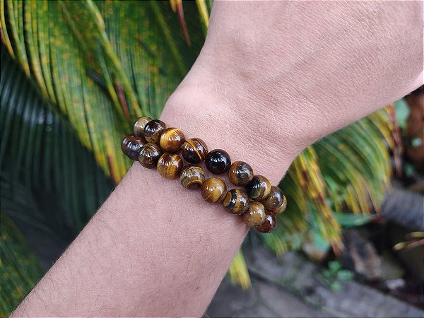 Pulseira  de OLHO DE TIGRE bolinha 8mm - Contra Inveja e Mau Olhado, Força Pessoal