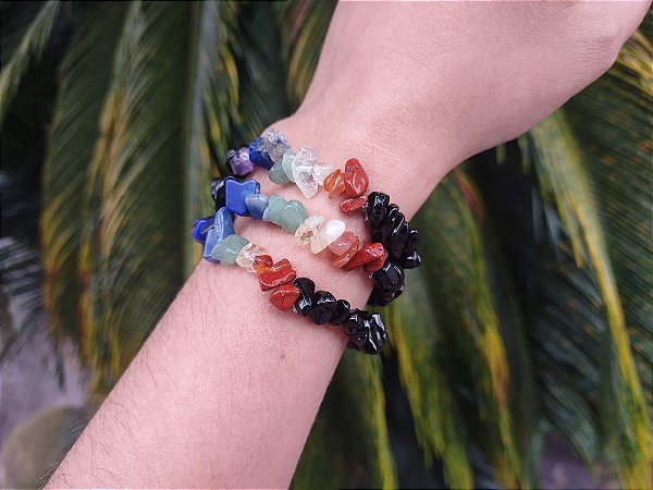 Pulseira  de cascalho OBSIDIANA COM CHAKRAS- Proteção contra ataques, Inveja, Obsessores, Magias