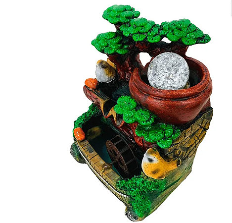 Fonte de Água em Resina 2 Pássaros 2 Quedas P com bola vidro.