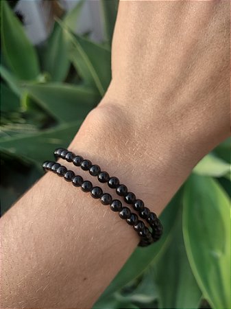 Pulseira de  OBSIDIANA bolinha 4mm- PROTEÇÃO ataques, inveja, obsessores e magia