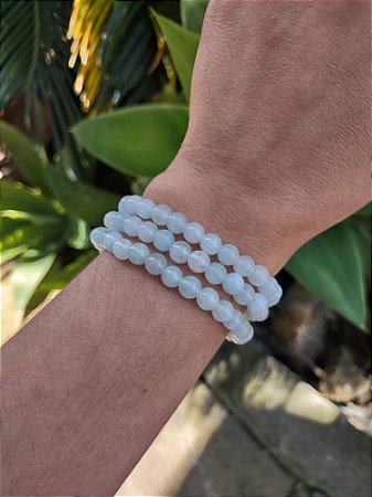 Pulseira de ÁGUA MARINHA bolinha 6mm-  Pedra da Ansiedade