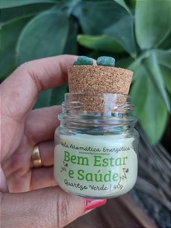 Vela Aromática Energética 40 g  BEM ESTAR E SAÚDE com QUARTZO VERDE