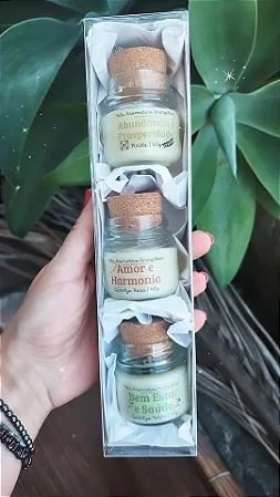 Kit mini Velas Aromáticas Energéticas AMOR E HARMONIA, BEM E ESTAR E SAÚDE E ABUNDÂNCIA E PROSPERIDADE com Pedras