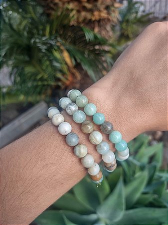 Pulseira de AMAZONITA bolinha 8mm - Calmante, Anti Estresse, Ansiedade, Adaptação a mudanças