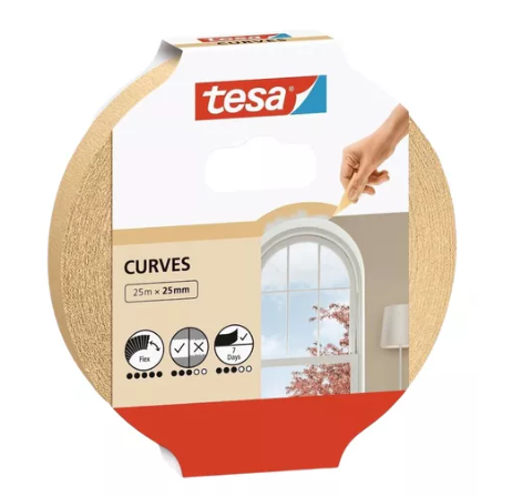 FITA  FACE CREPE CURVAS 25MM x 25M PAPEL CREPADO - TESA