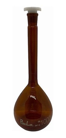 Balão volumétrico âmbar fundo chato rolha polietileno 1L PLENA-LAB