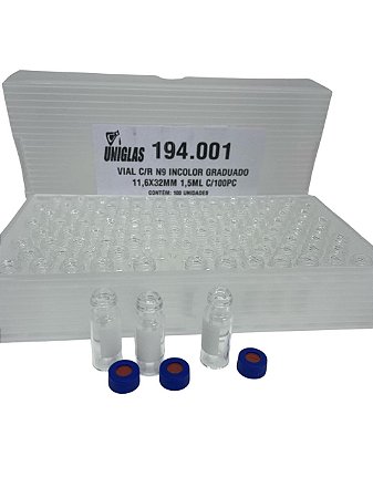 Kit Vial Rosca N9 2ML Incolor c/Tampa Sil.Teflon Pré-cortado (CX C/100) - UNIGLAS
