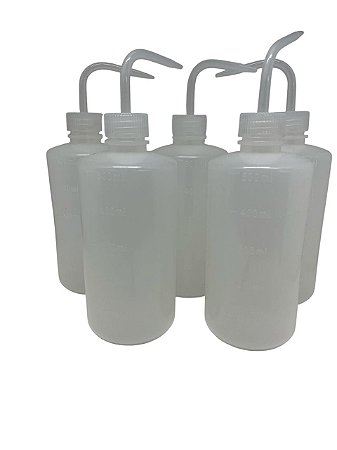 Frasco Lavador (Pisseta) Natural em PE Graduada em Alto Relevo Bico Curvo 500ML - GENE