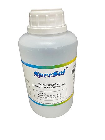 Solução Padrão Etanol 10% (V/V) A 20ºC Incerteza +-0,1% 500ML C/ Cert. de Análise Rast. RBC - SPECSOL