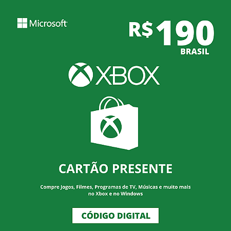 Cartão Presente Xbox 190 Reais Brasil - Código Digital