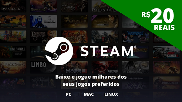 Gift Card Steam 20 Reais Brasil - Código Digital - Playce - Games