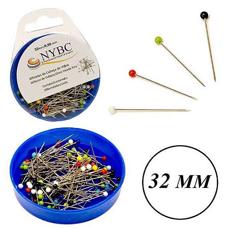 Alfinete Cabeça de Vidro Com 100UN NYBC