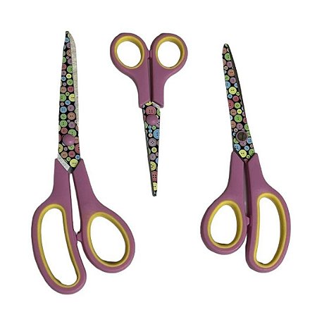 Kit com 3 tesouras modelo botao NYBC