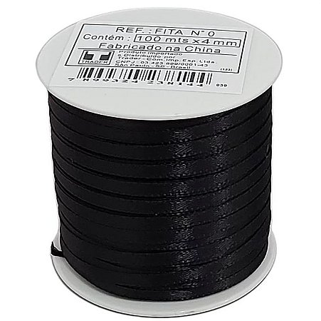 Fita Poliéster 4mm Preto Com 100 Metros Trader