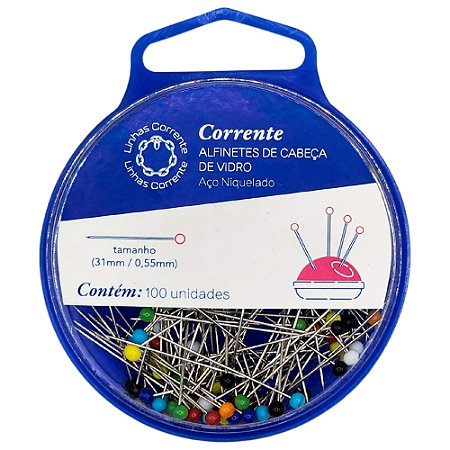 Alfinete Cabeça de Vidro Com 100 Unidades Corrente