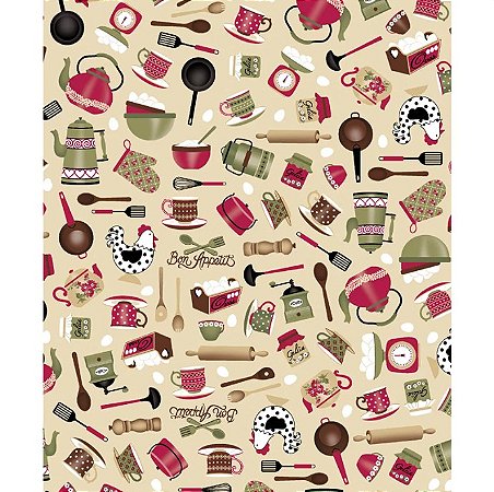 Tecido tricoline estampado cozinha ref:2009 - 100% algodão 50cm x 150cm Círculo