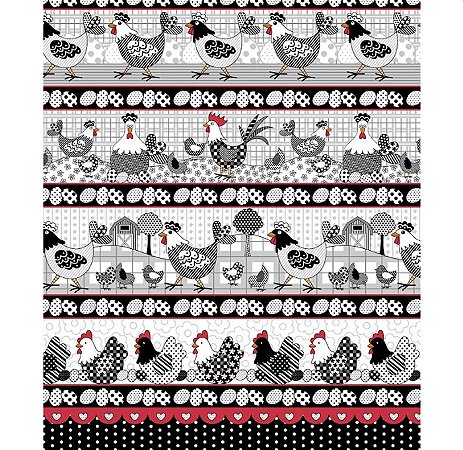 Tecido tricoline estampado galinha ref:1633 - 100% algodão 50cm x 150cm Círculo