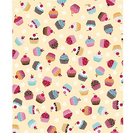 Tecido tricoline estampado cupcake ref:2076 - 100% algodão 50cm x 150cm Círculo