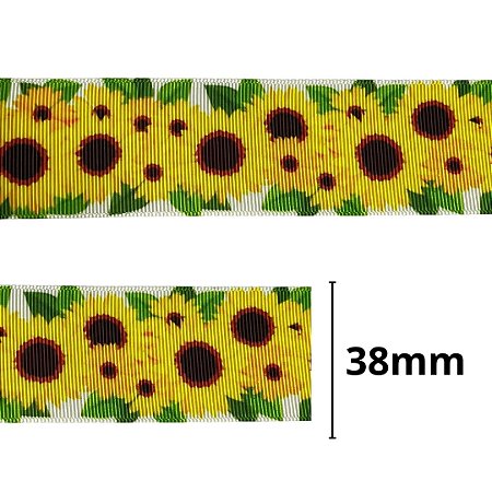 fita gorgurão estampada girassol 38mm ref 0020 c/ 10 metros