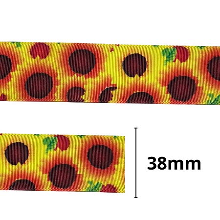 fita gorgurão estampada girassol 38mm ref 0080 c/ 10 metros