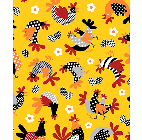 Tecido tricoline estampado galinha ref:2345 - 100% algodão 50cm x 150cm Círculo