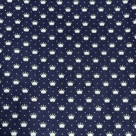 Tecido Tricoline Estampada Coroa Fundo Azul 100% Algodão 50cm x 150cm Peripan