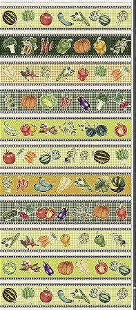 Tricoline barrado digital legumes - 100% algodão 50cm x 150cm