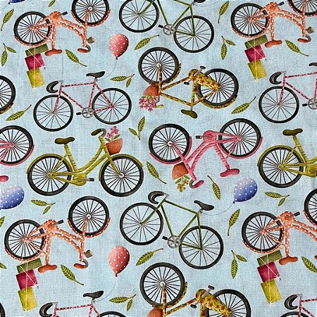 Tecido tricoline bicicleta ref 7371 - 100% algodão 50cm x 150cm Peripan