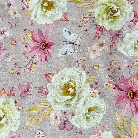 Tecido tricoline digital floral ref 1629 - 100% algodão 50cm x 150cm Peripan