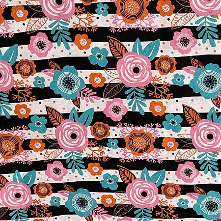 Tecido tricoline digital floral ref 5437 - 100% algodão 50cm x 150cm Peripan