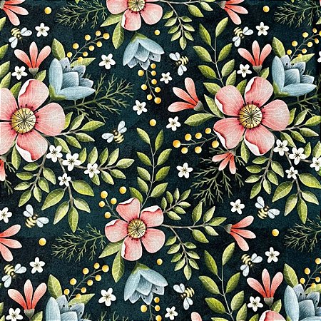 Tecido tricoline floral ref 5964 - 100% algodão 50cm x 150cm Peripan