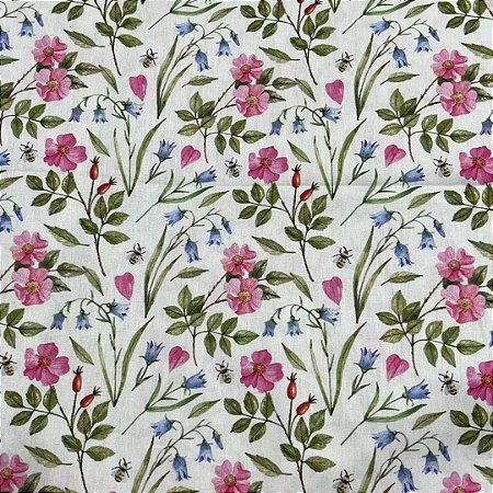 Tecido tricoline estampada floral ref D7201 - 100% algodão 50cm x 150cm Peripan