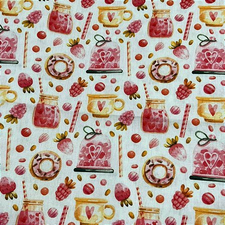 Tecido tricoline estampada doces ref D7208 - 100% algodão 50cm x 150cm Peripan
