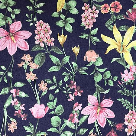 Tecido tricoline estampada floral ref D3676 - 100% algodão 50cm x 150cm Peripan