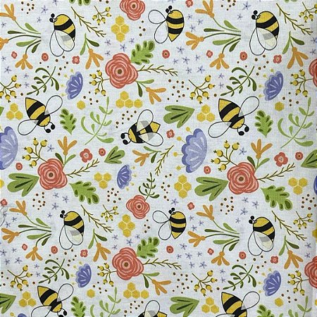 Tecido tricoline abelha ref  D8112 - 100% algodão 50cm x 150cm Peripan