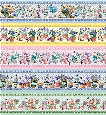 Tricoline barrado digital jardim ref  B9017 - 100% algodão 50cm x 150cm Peripan