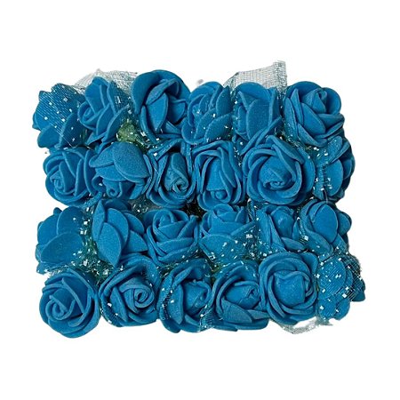 Flor de EVA cor azul turquesa com 12 unidades