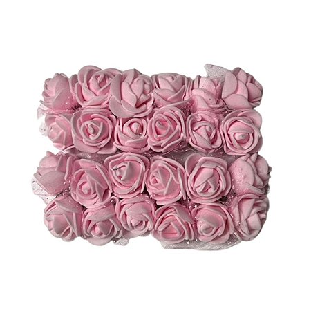 Flor de EVA cor rosa bebe com 12 unidades